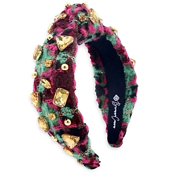 Brianna Cannon Tweed Headband Green Multi colored Crystals & Beads New - Picture 6 of 16